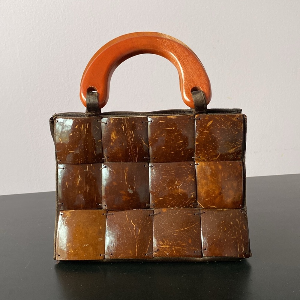 Handcrafted Coconut Shell Patchwork Handbag Purse… - image 1